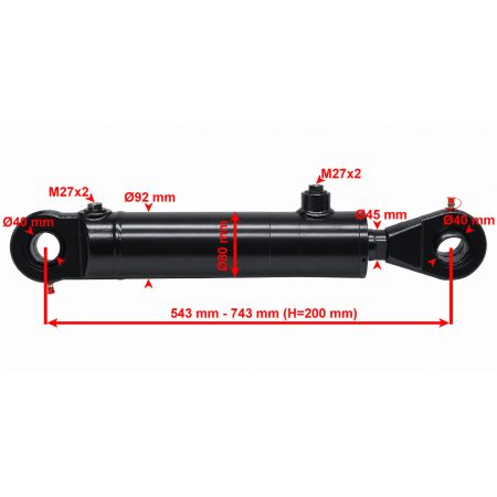 SIŁOWNIK HYDRAULICZNY DO ŁYŻKI SKARPOWEJ SKOK 200 80x45 L=543 mm